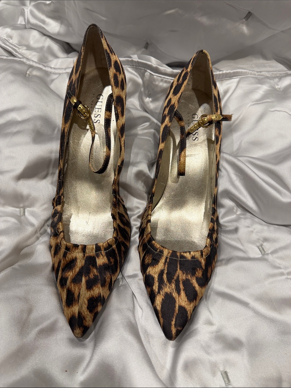 GUESS Leopard Print Pointed Toe Mary Jane Pumps - Brown/Black